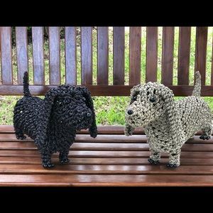 Rattan wrapped wire dogs